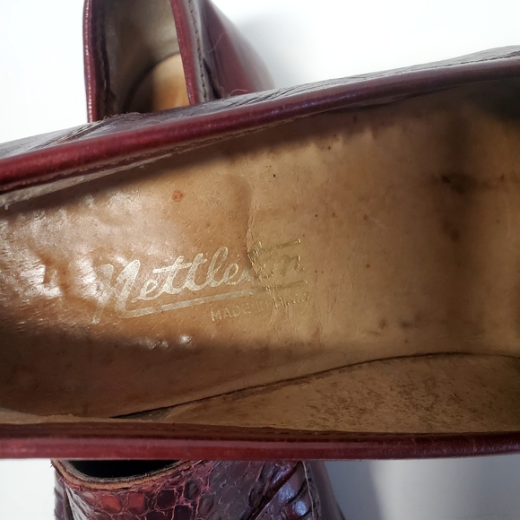 Nettleton Shoes Handcrafted Italy 6305 10M Snakeskin Fire-Red/Brown Penny Loafer - Picture 9 of 12